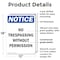 Signmission No Trespassing Without Permission OSHA Notice Sign, Plastic, 12in W x 18in L, 2PK OS-2PACK-NS-P-1218-V-15006 - alternate 4